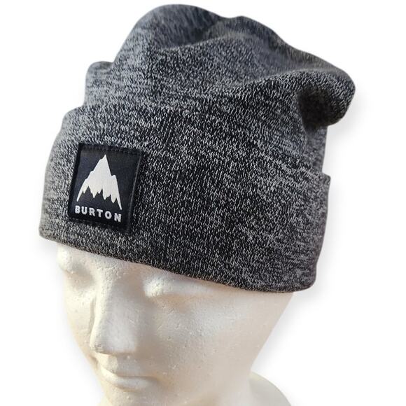 Burton Tall Cuffed Black White Beanie Winter Snow Hat NWOT - Picture 2 of 5